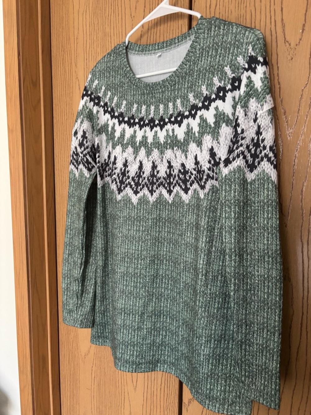 Green Fair Isle Crewneck Top, XL